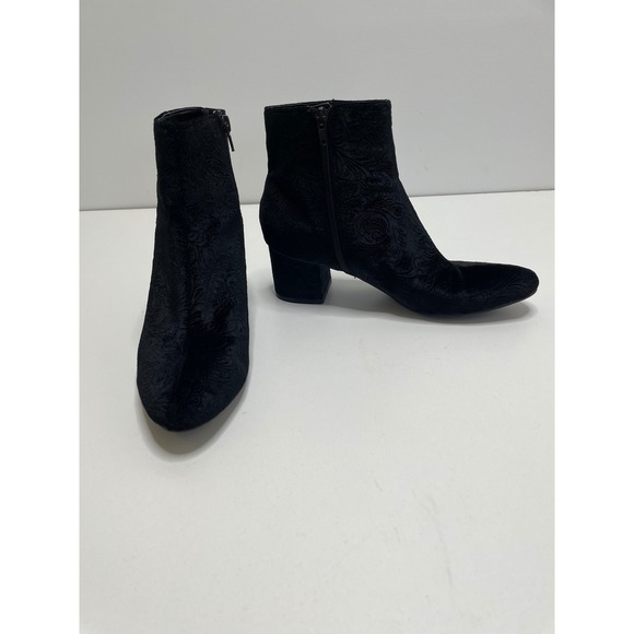 Unisa Black Velvet Floral Emboss Ankle Boots Block Heel Romantic Dark Witchy 8.5 - Picture 2 of 13